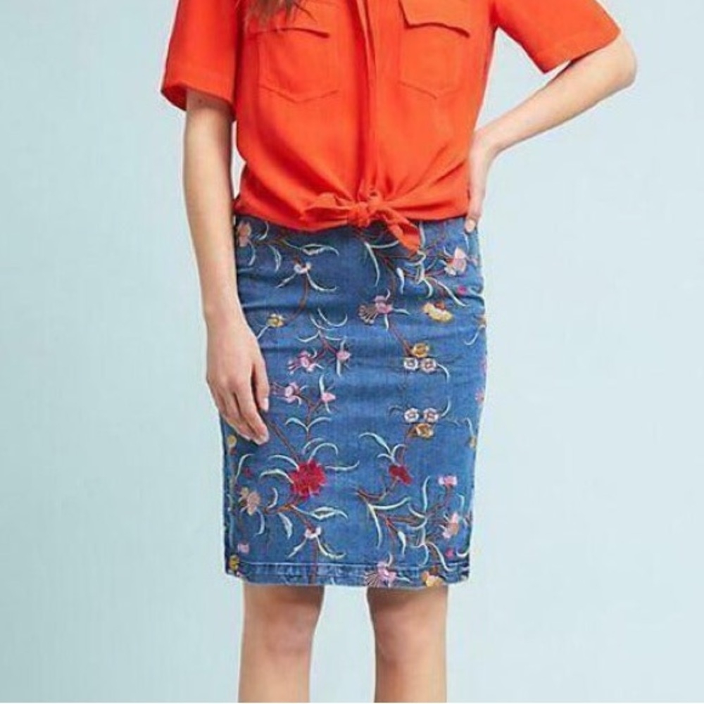 Maeve from Anthropologie Embroidered Denim Skirt
